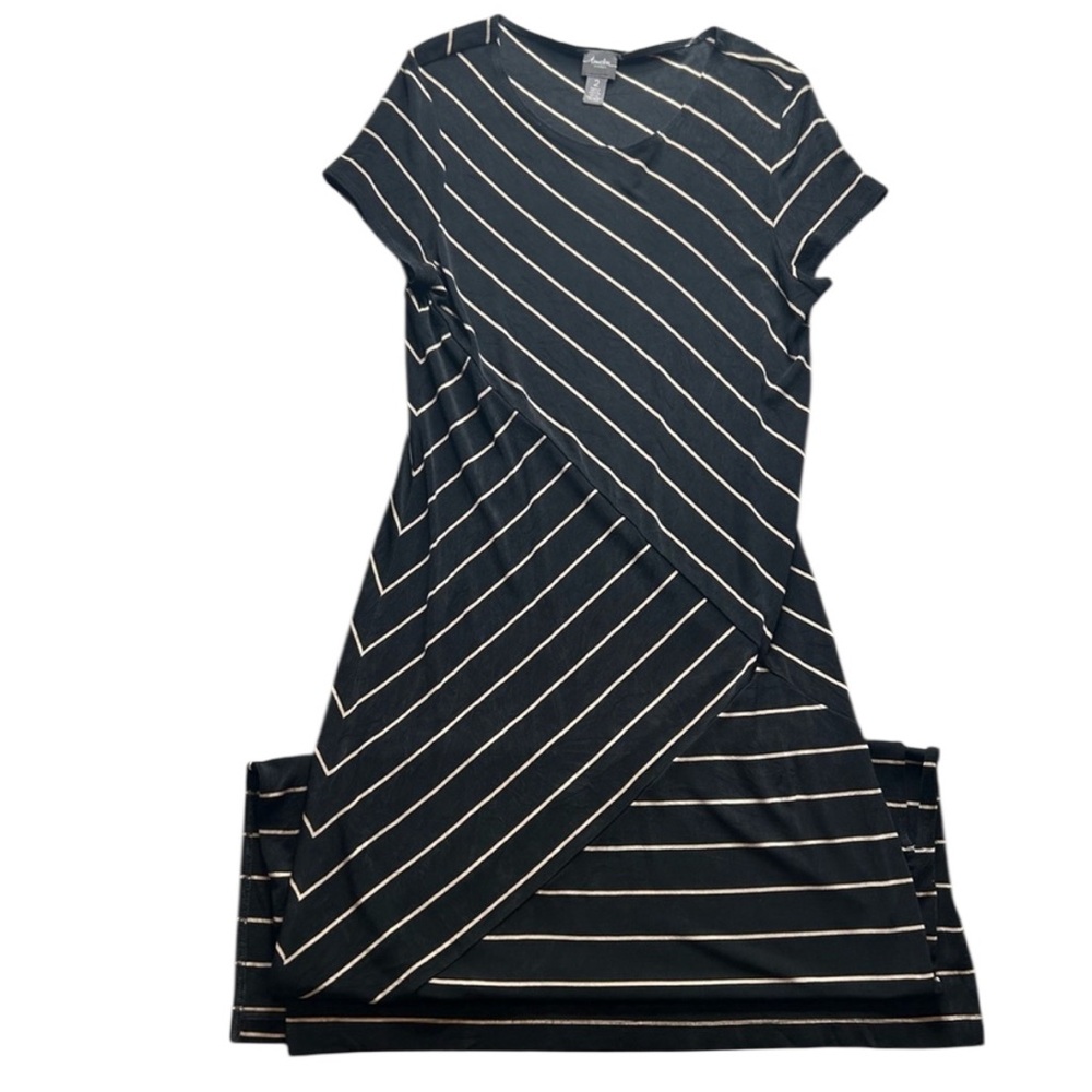 Chico’s Travelers Striped Black and Tan Women's Maxi Dress
